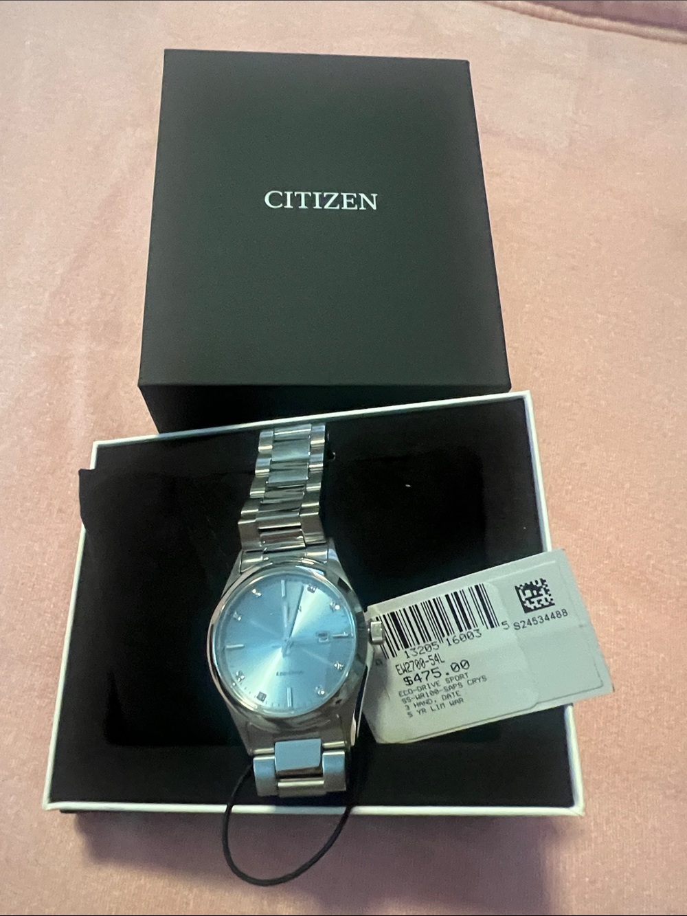 Citizen Silver Watch with Blue Sunburst Dial